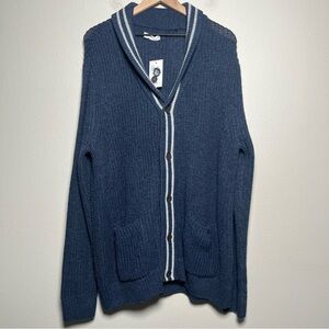 NEW Sonoma‎ Men Cardigan Sweater Large Tall Navy Blue White Shawl Collar Knit